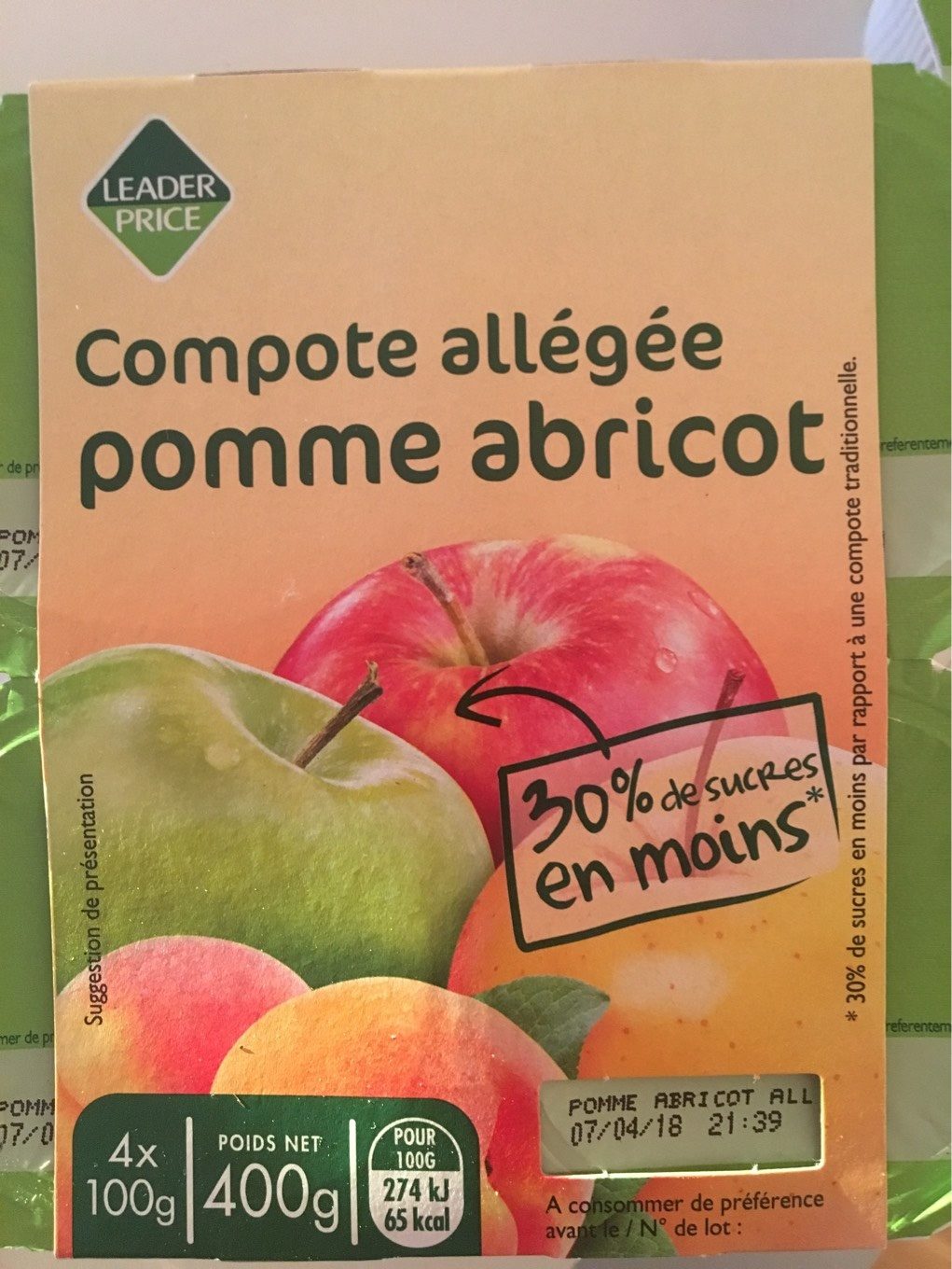 Compote pomme, abricot allégée - Produit