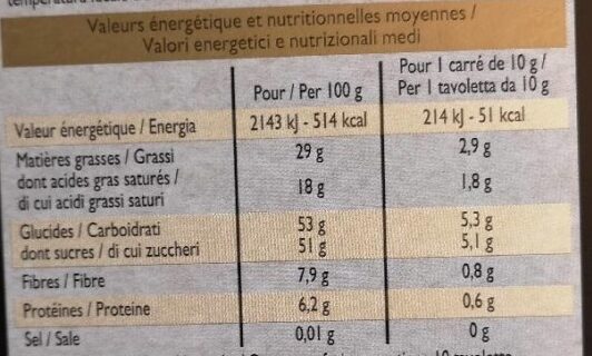 Chocolat noir dégustation aromatisé à la menthe - Nutrition facts - fr