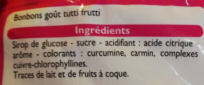 Bonbons acidulés arôme Tutti Frutti - Ingrédients
