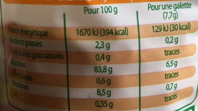 Galettes de riz complet - Nutrition facts - fr