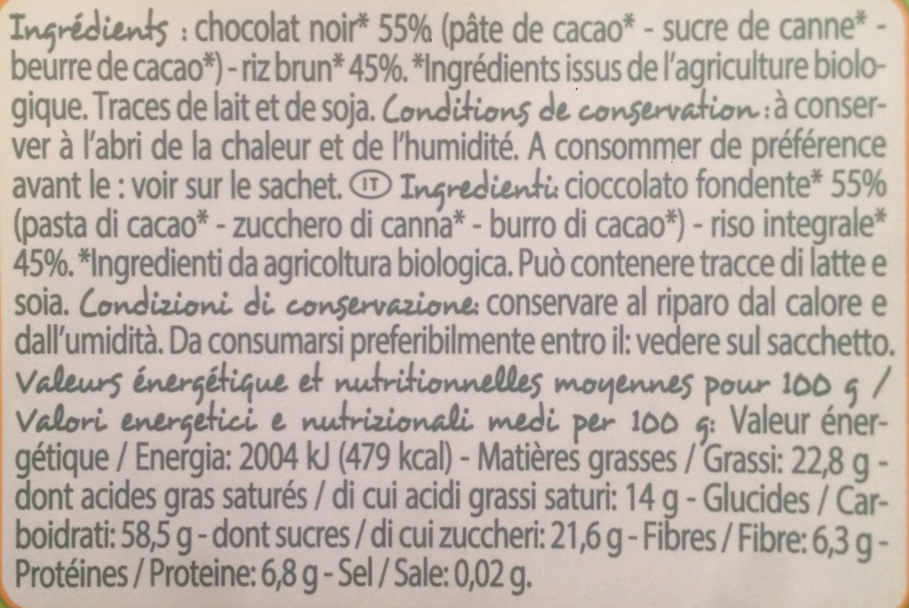 Galette de riz chocolat noir - Ingredients - fr