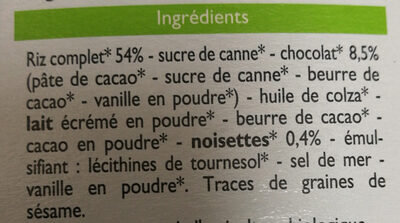 Galettes de riz fourrage au chocolat saveur noisette - Ingredienser - fr