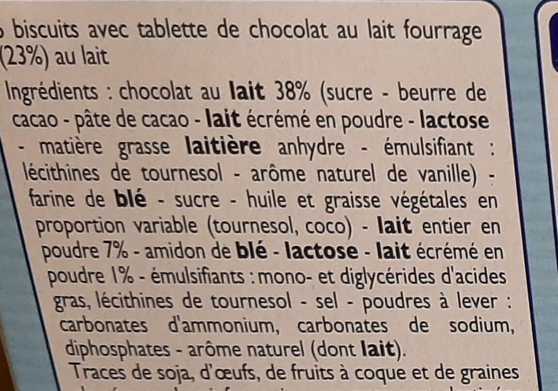P'tit Sacripant barres chocolat au lait, fourrage au lait - Ingredients - fr