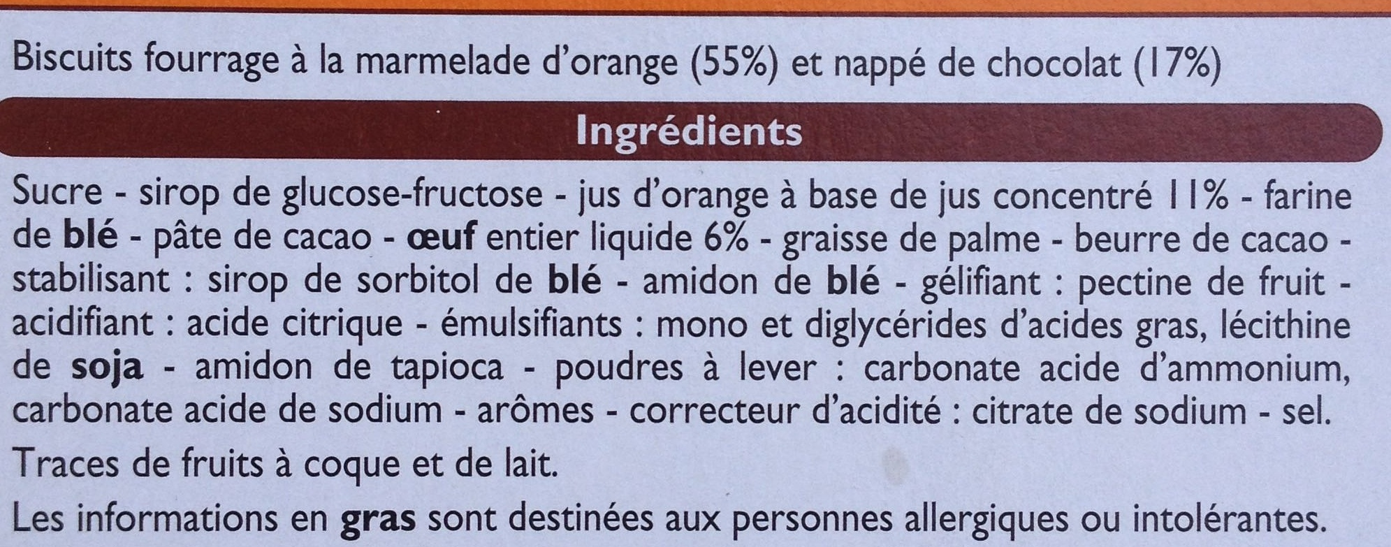 Biscuits fourrés orange - Ingrédients