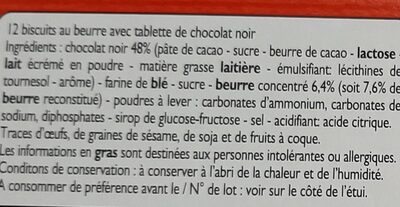 P'tit Sacripant Petits Beurre Chocolat Noir - Ingredientes - fr