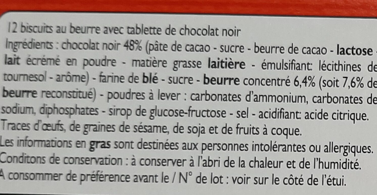 P'tit Sacripant Petits Beurre Chocolat Noir - Ingrediënten - fr