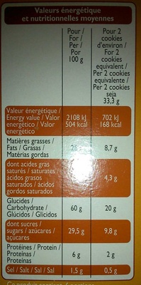 Cookies Nougatine - Nutrition facts - fr