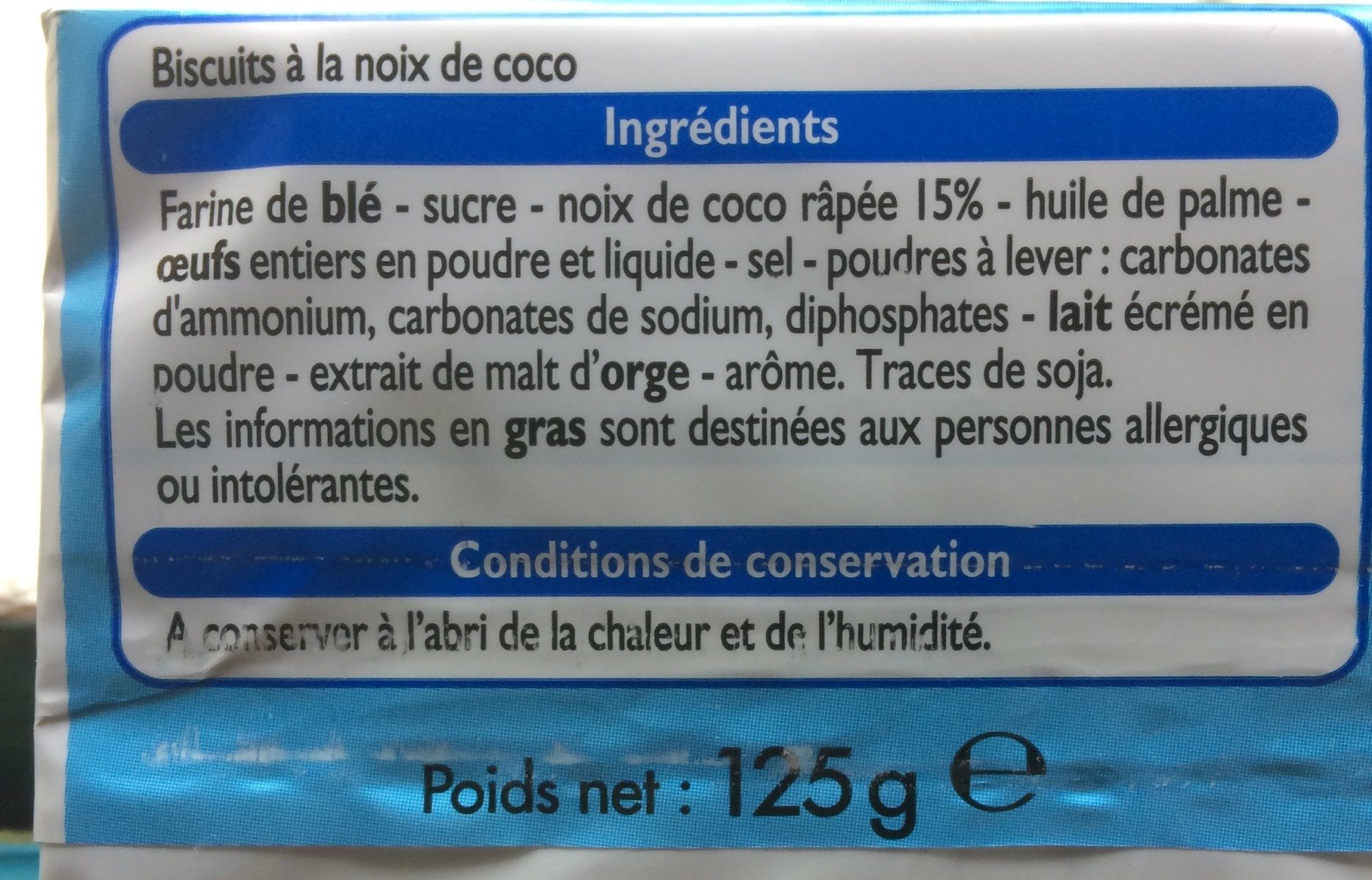 Sablés Coco - Ingredients - fr