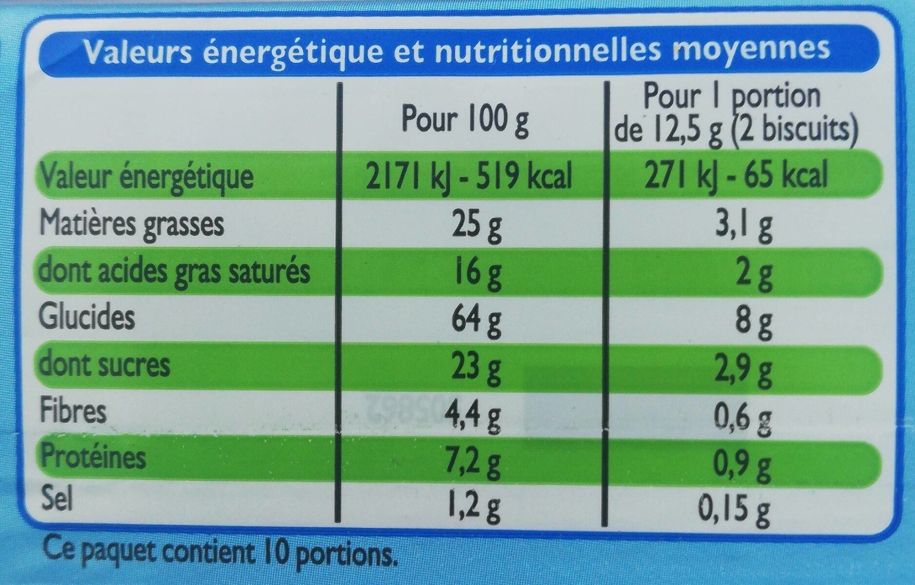 Sablés Coco - Nutrition facts - fr