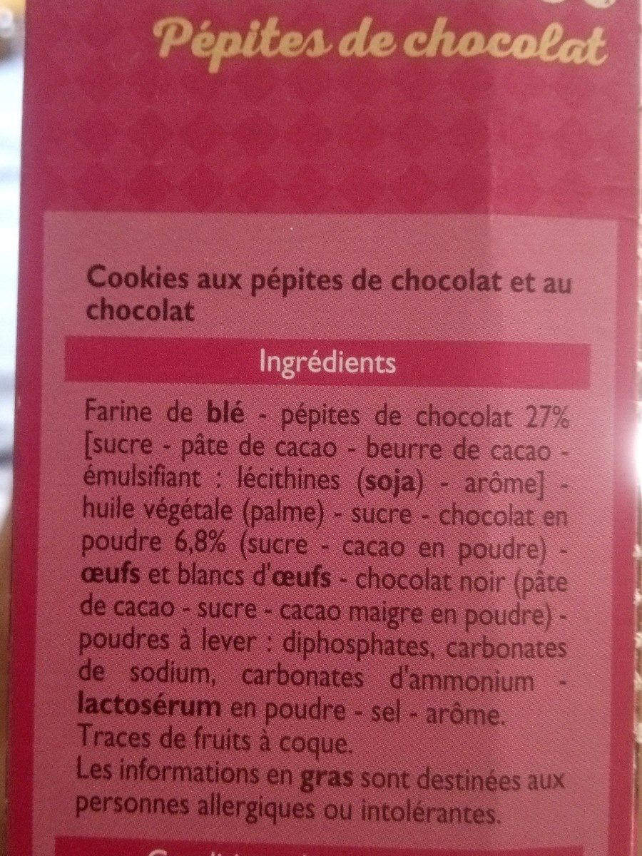 Cookies Tout Choco - Pépites de chocolat - Ingrédients