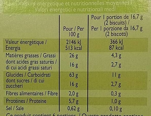 Palmiers pur beurre bio - Voedingswaarden - fr