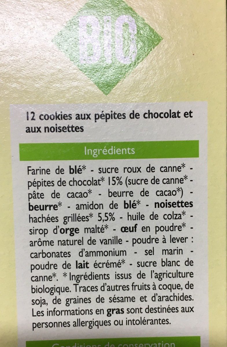 Cookies Bio - Ingrédients