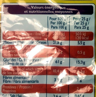 Curves goût fromage - Informació nutricional - fr