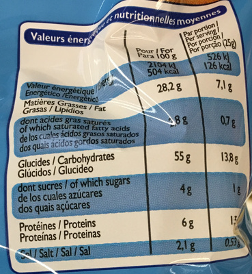Tubes goût salé - Informació nutricional - fr
