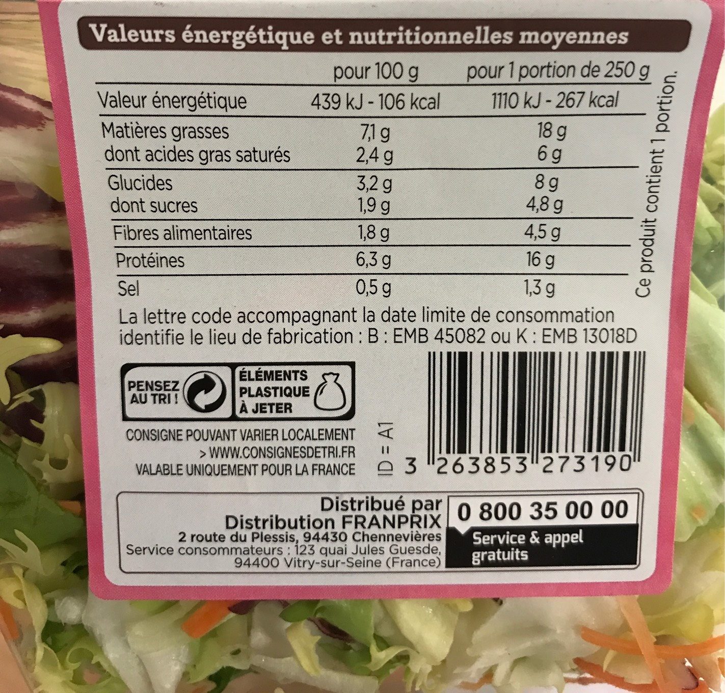 Salade jambon emmental - Voedingswaarden - fr