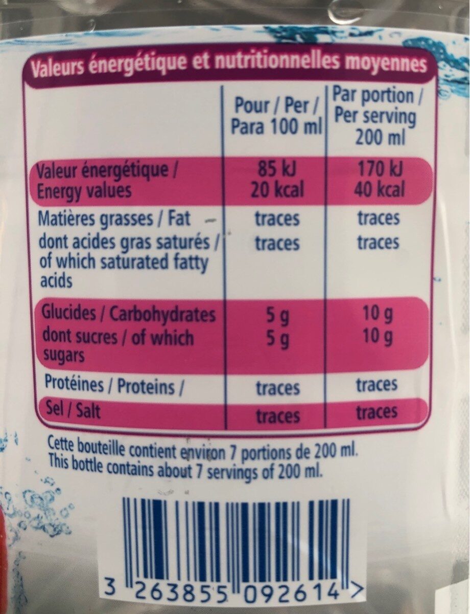 Eau aromatisée fruits rouges - Nutrition facts - fr