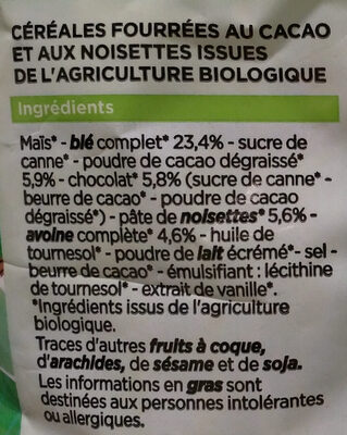 Céréales fourrées Bio tout chocolat - المكونات - fr