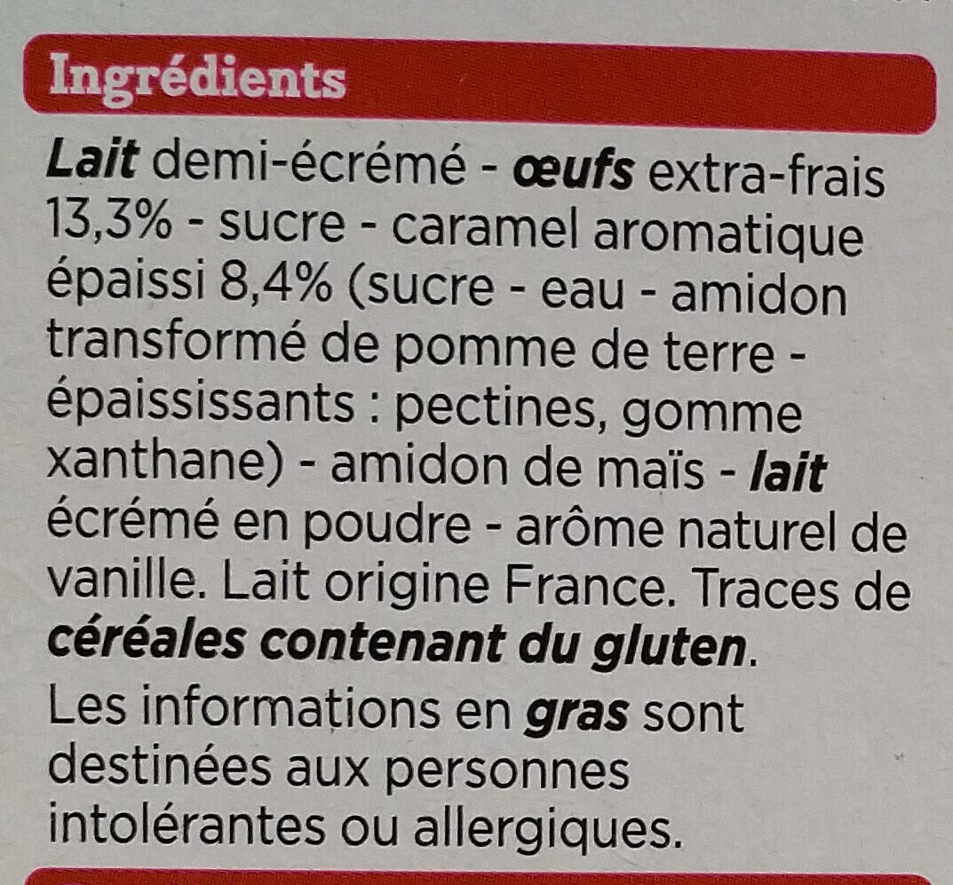 Crème Caramel aux Oeufs extra-frais - Ingredientes - fr
