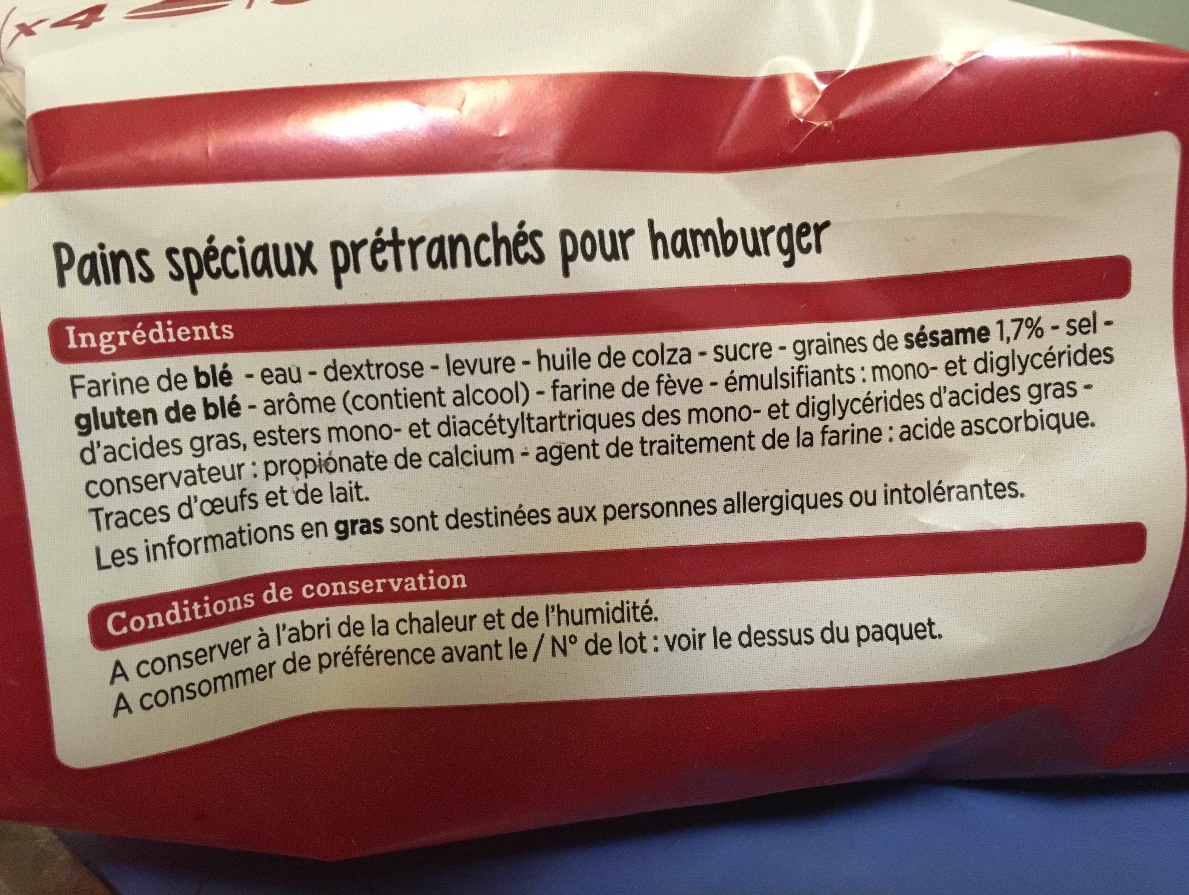 Pains hamburger, maxi burger x4 - Ingredients - fr