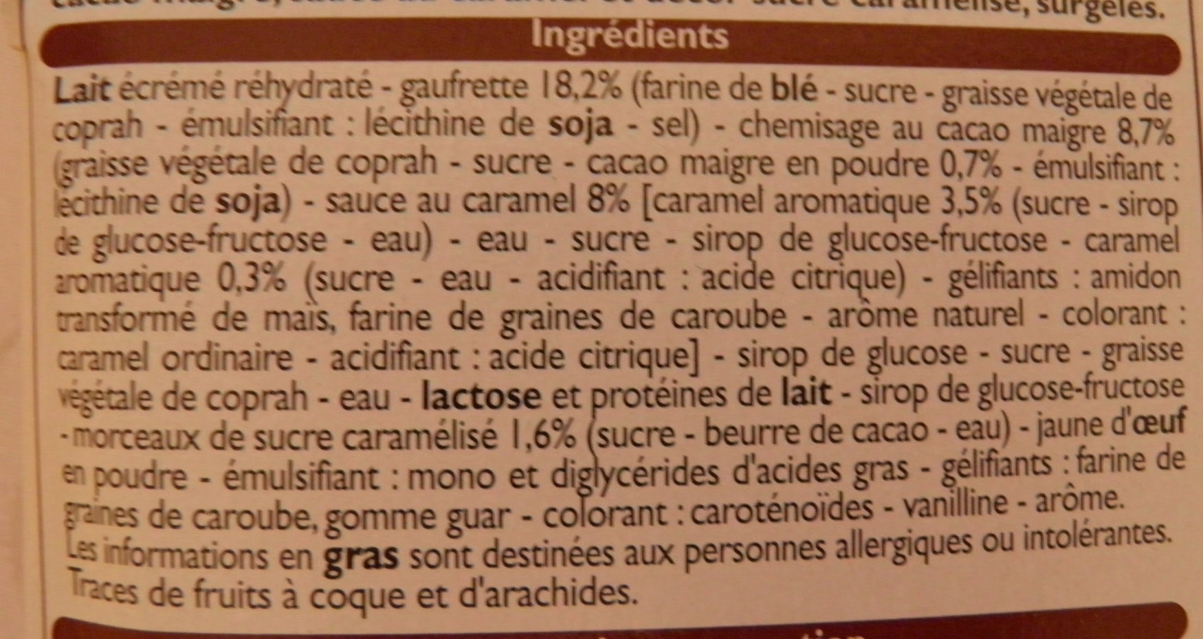 Cônes Saveur Crème brûlée - Ingrédients