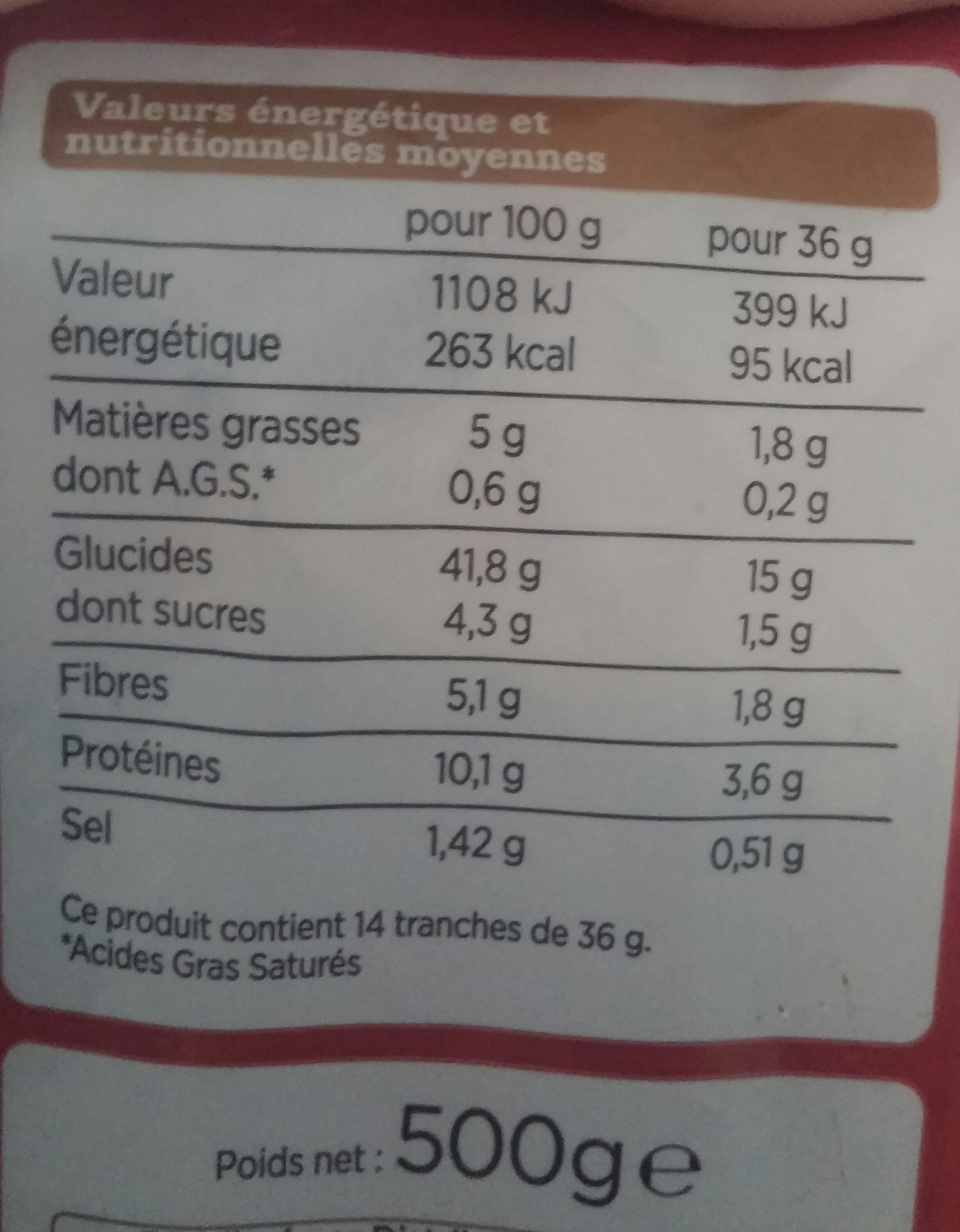 pain de mie complet flocons d avoine - Nutrition facts - fr