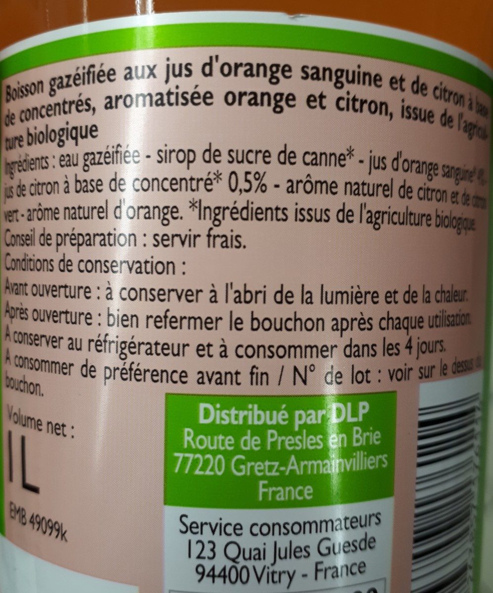Boisson pétillante orange sanguine - Ingredients - fr