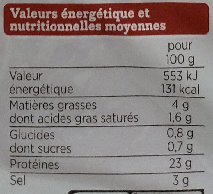 Filet de Bacon - Nutrition facts - fr