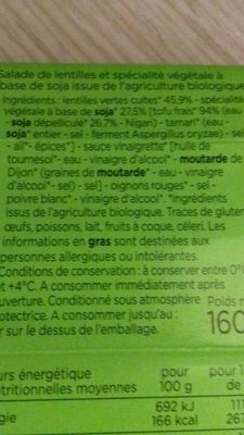 salade lentilles tofu bio - Ingredients - fr
