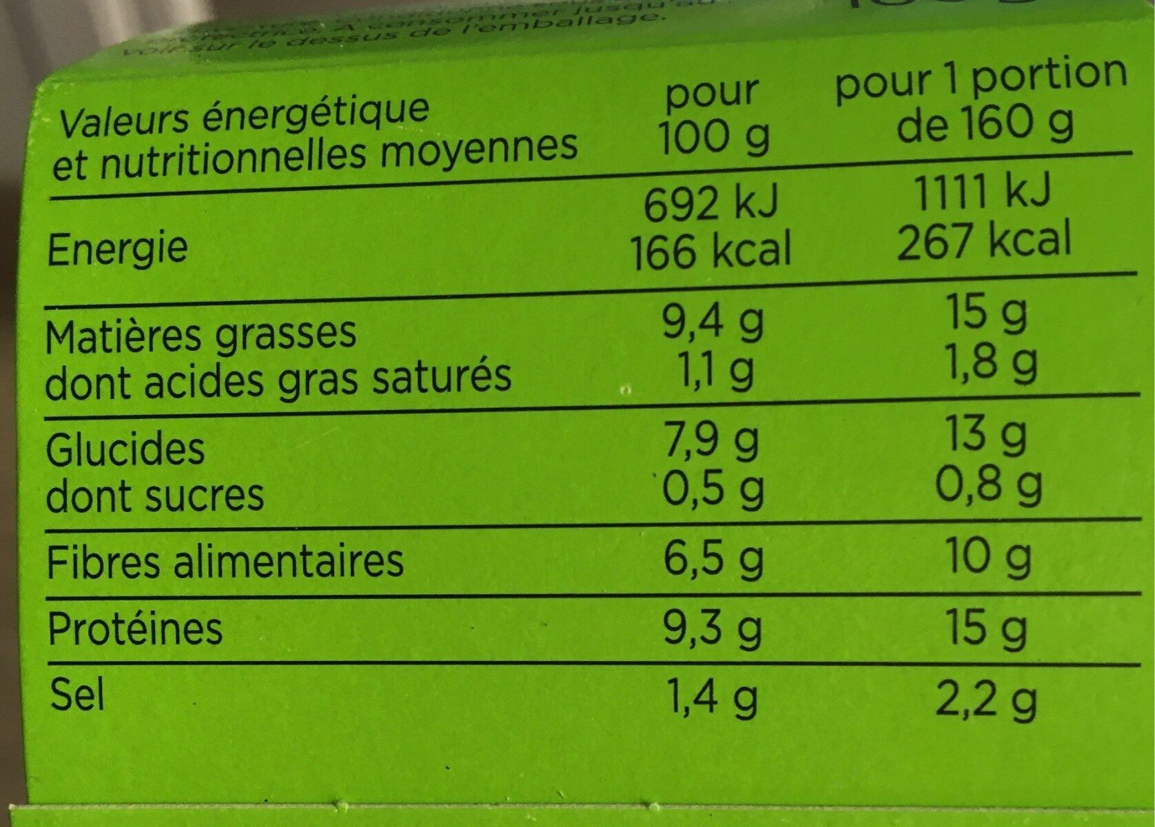 salade lentilles tofu bio - Nutrition facts - fr