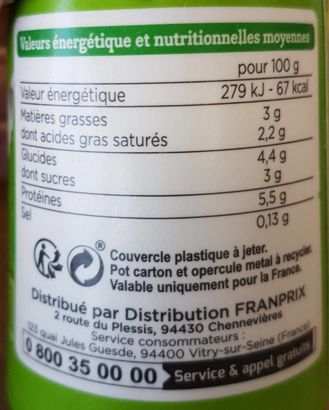 yaourt nature au lait de brebis bio - Nutrition facts - fr