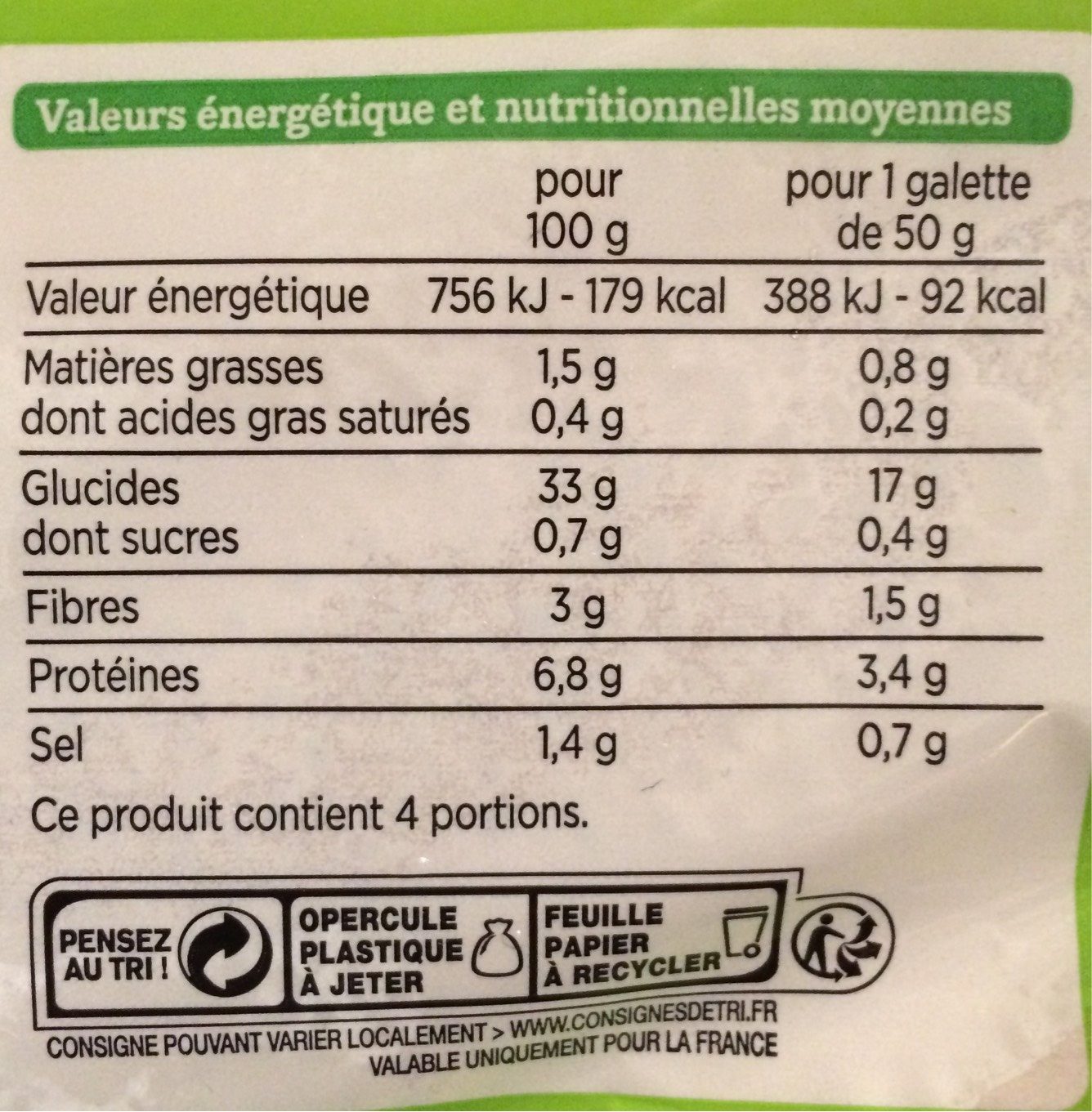 4 GALETTES BIO - Nutrition facts - fr