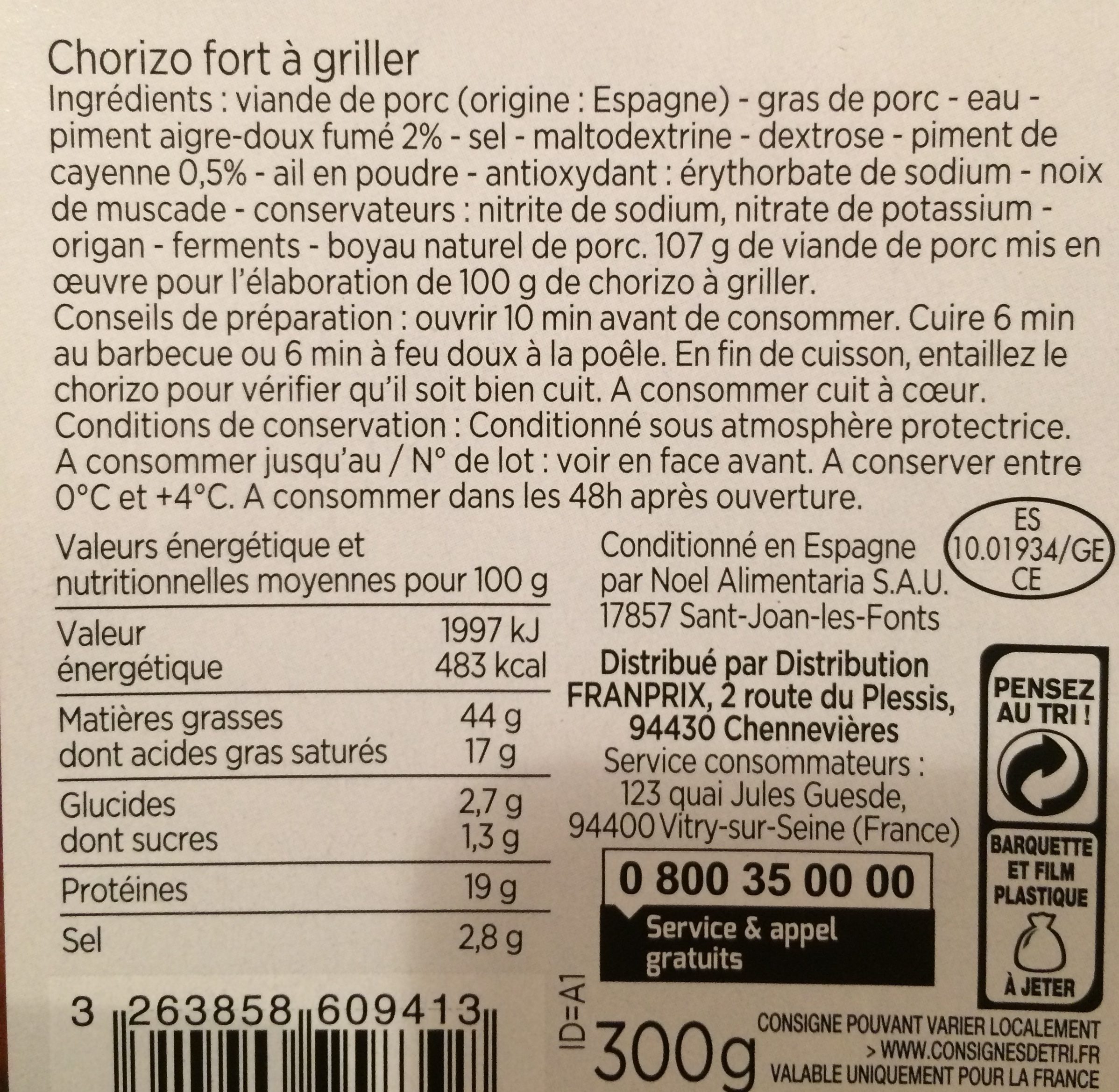 Chorizo à griller - Ingredients - fr