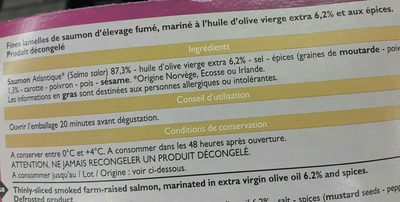 Carpaccio de saumon fumé et mariné - Ingredienser - fr