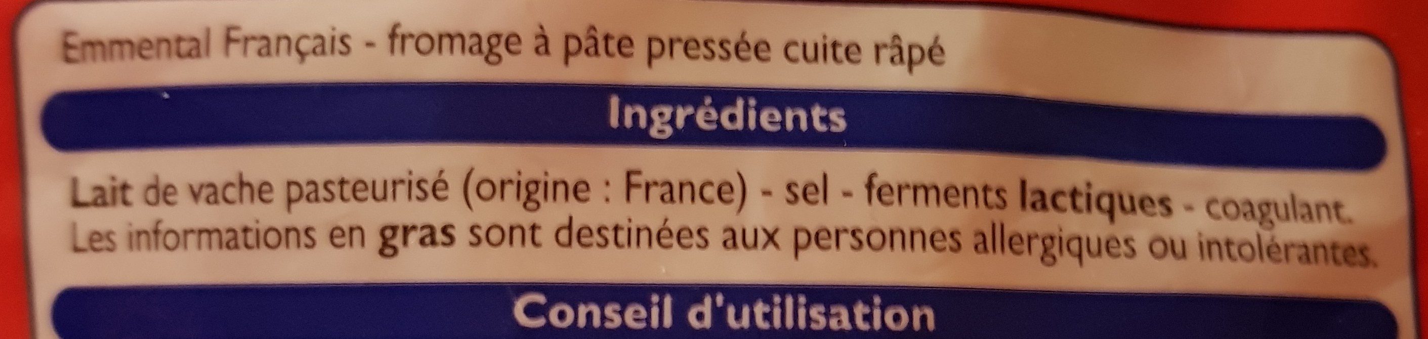 Emmental rapé - Ingrediënten - fr