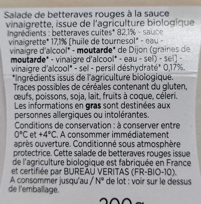 Betteraves rouges à la sauce vinaigrette - Ingredients - fr