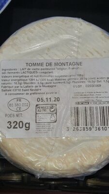 Tomme de Montagne - 营养成分 - fr