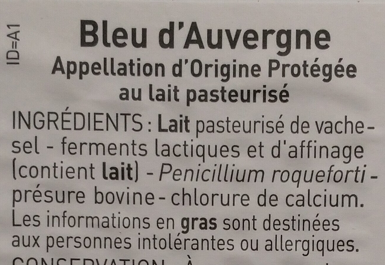 Bleu d'Auvergne AOP (30 % MG) - Ingredients - fr