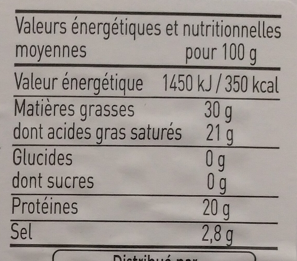 Bleu d'Auvergne AOP (30 % MG) - Nutrition facts - fr