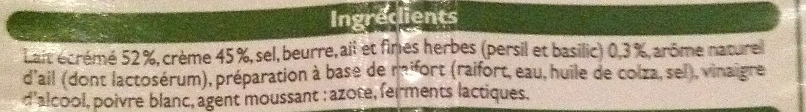Ail et fines herbes fromage à tartiner (27% MG) - Ingredients - fr