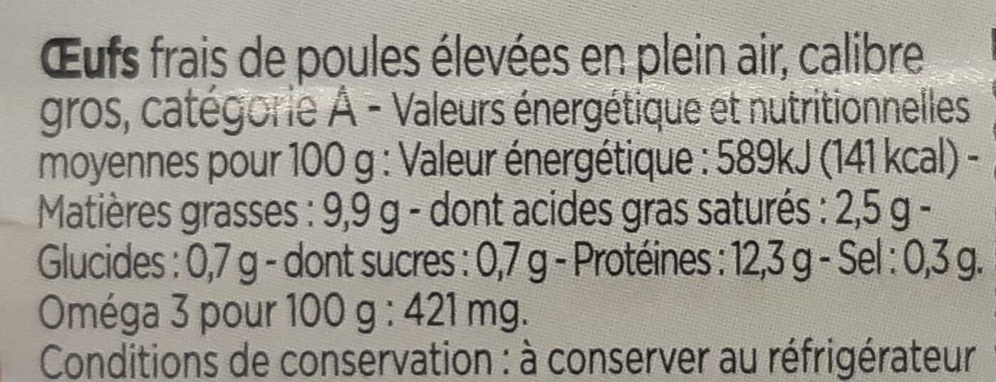 4 œufs France plein air Bleu Blanc Cœur - Nutrition facts - fr