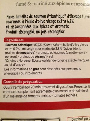 Franprix carpaccio de saumon fumé mariné épices & - Ingredienser - fr
