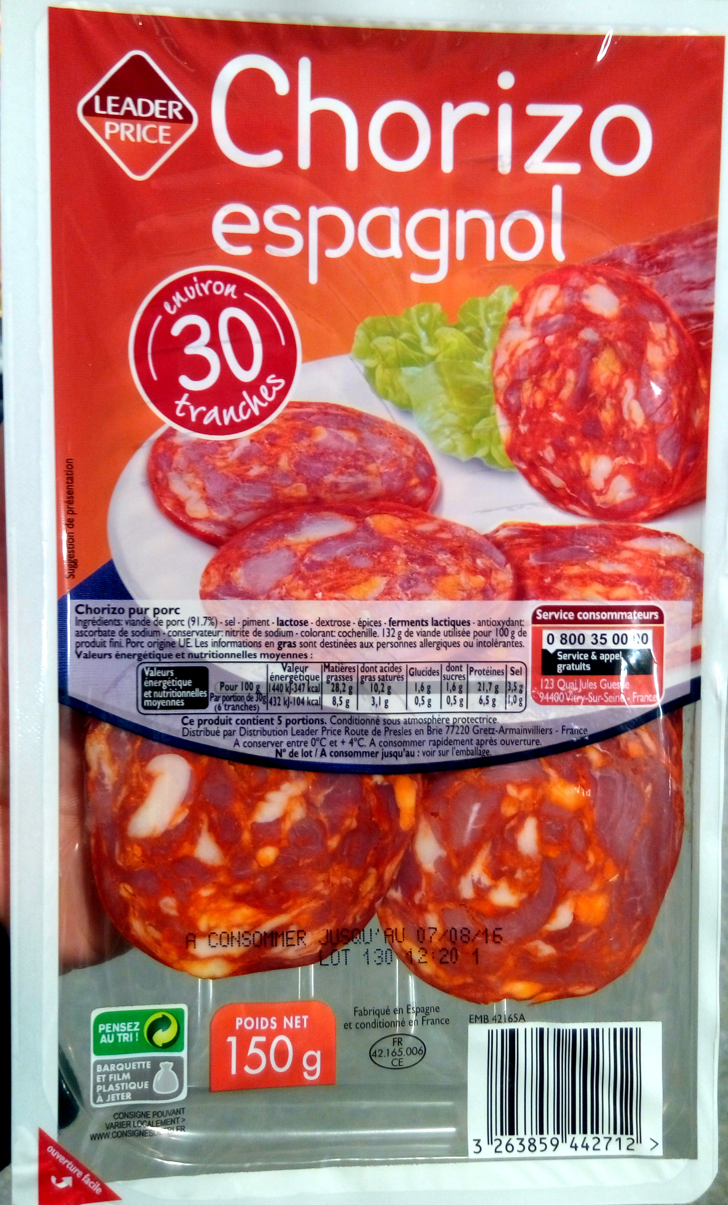 Chorizo espagnol pur porc - Product - fr
