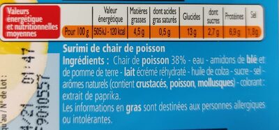 Bâtonnets de Surimi goût crabe - Nutrition facts - fr