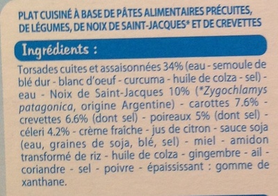 Tortis, Noix de Saint-Jacques* et crevettes - Ingredienser - fr