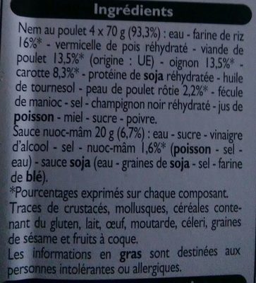 Délices du Monde - Nems au Poulet et sauce Nuoc Mâm - المكونات - fr