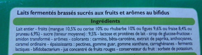 Bifidus brassé avec morceaux de fruits (cerise, fraise, mangue, figue, rhubarbe, pruneau) - المكونات - fr