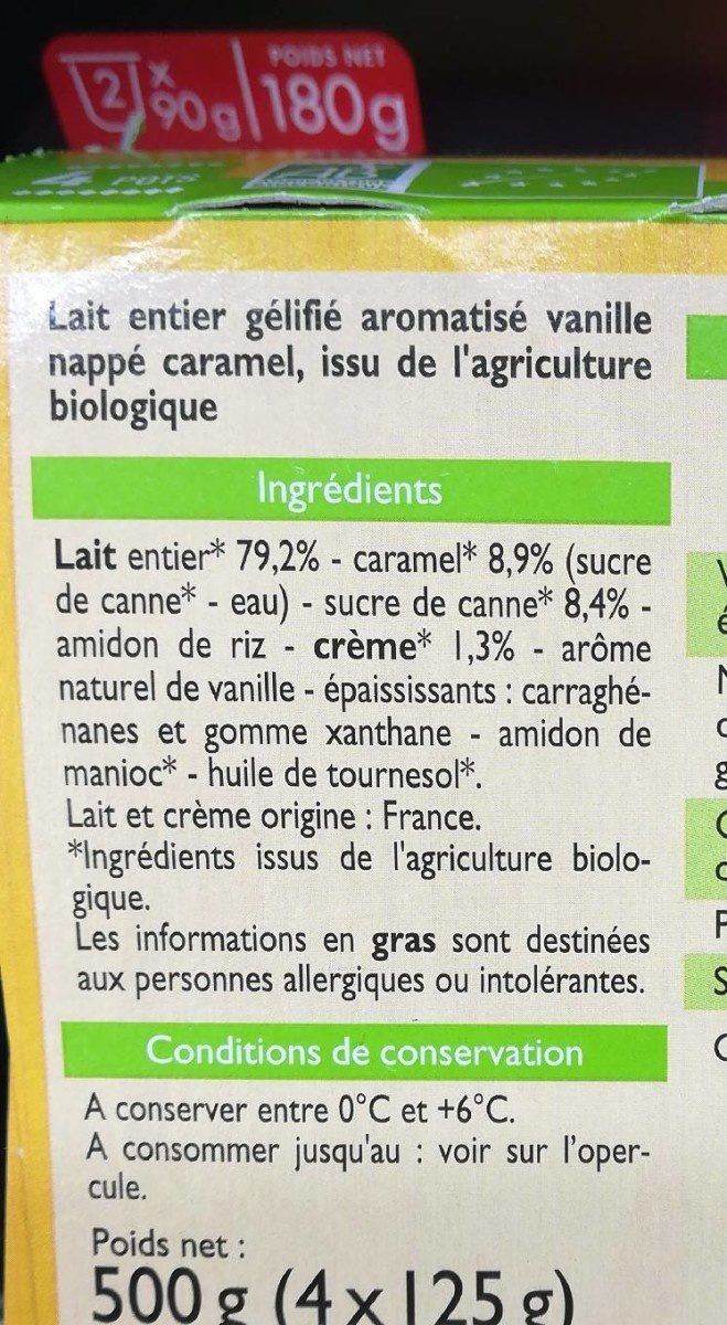 Flan nappe caramel lait entier - Ingredients - fr