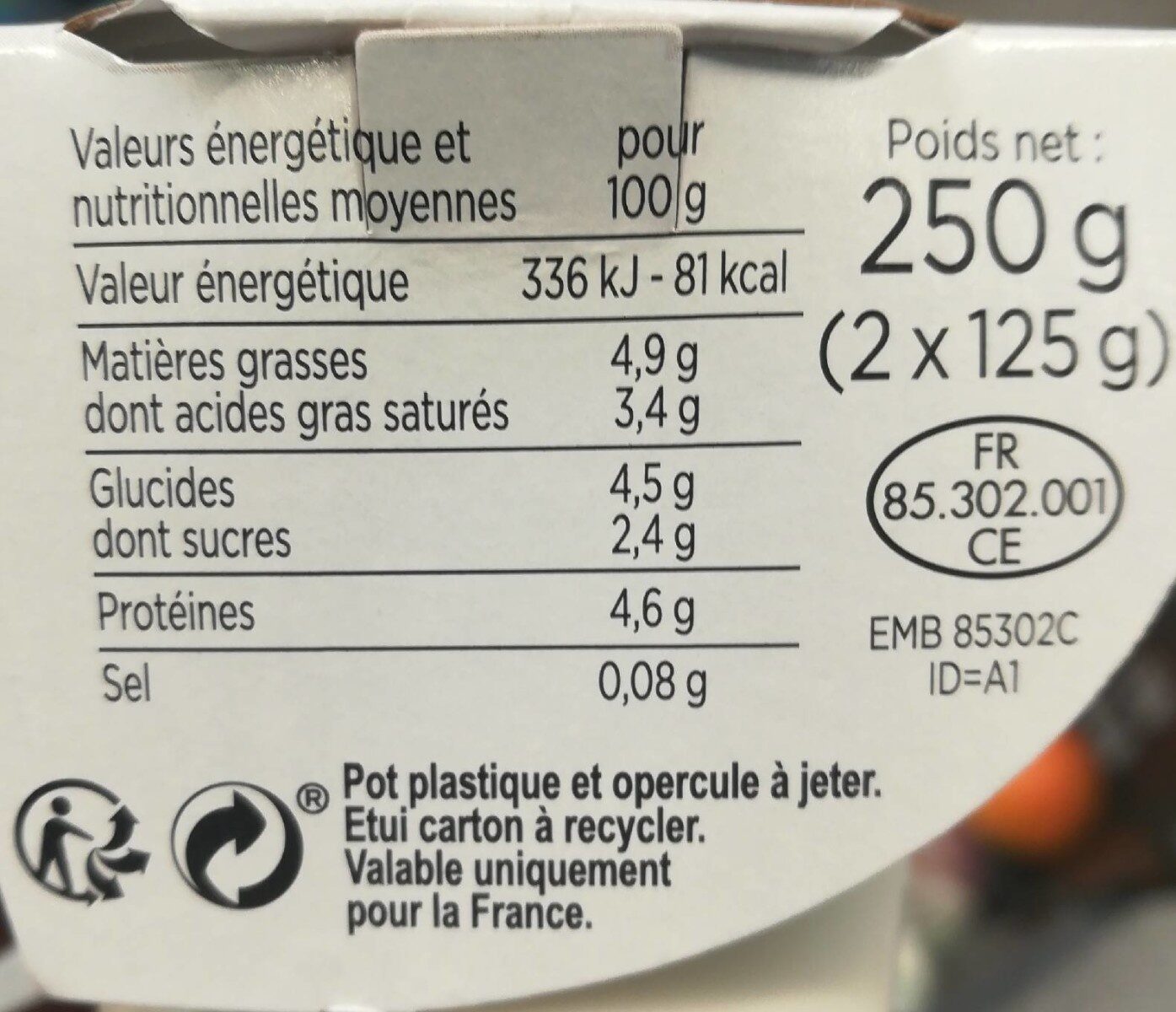 yaourt nature au lait de chevre bio - Información nutricional - fr