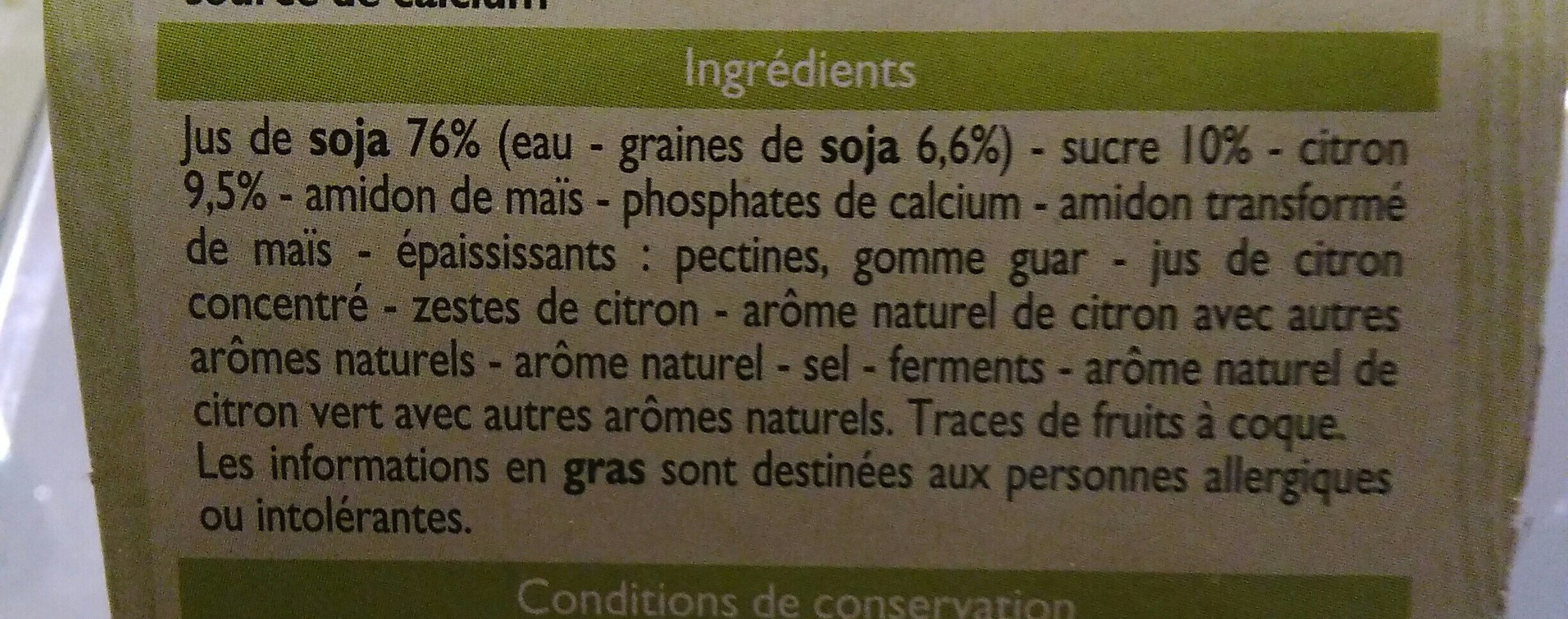 Spécialité au soja au citron - Ingredientes - fr