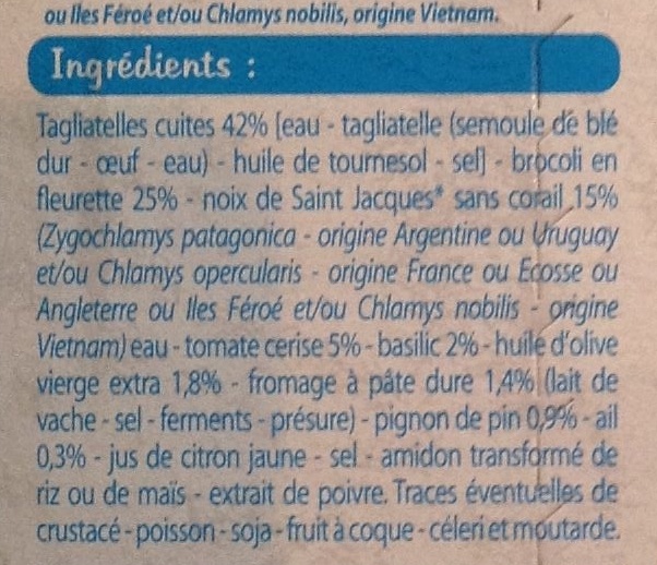 Tagliatelles sauce pesto et noix de Saint Jacques*, Surgelé - Ingredienser - fr